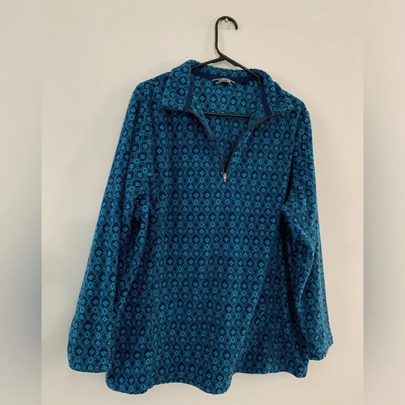 Lands’ End Quarter Zip Pullover Fleece Sweater Pattern Blue Size XL 16 - Picture 2 of 8